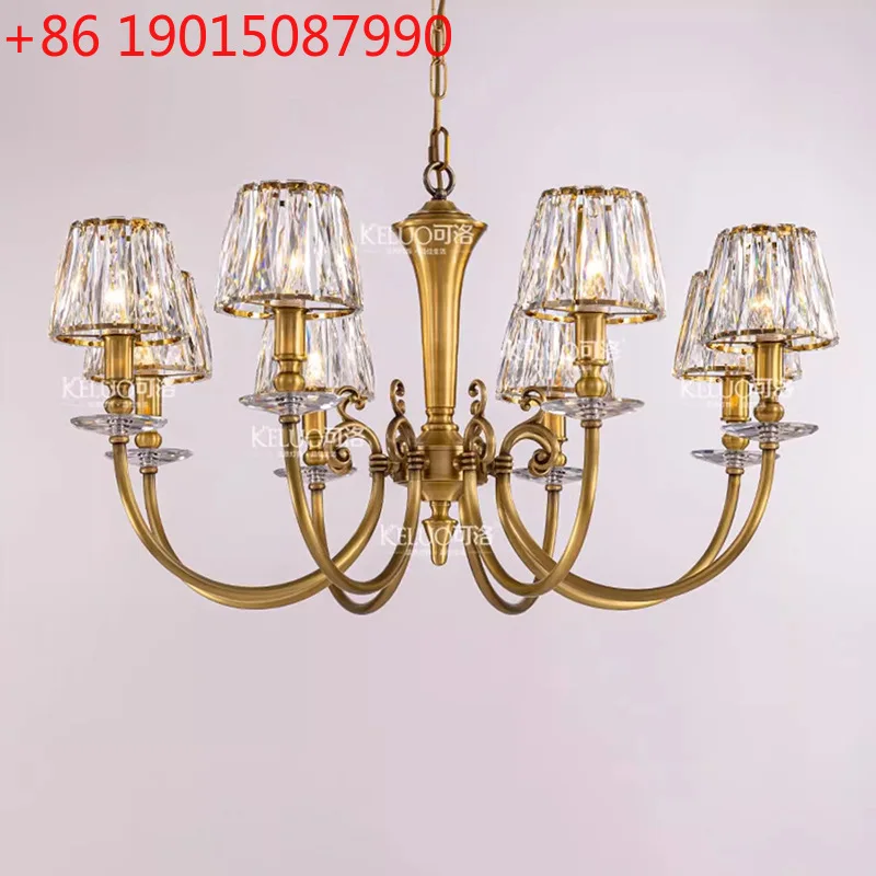 

All copper light luxury crystal living room lamp simple modern dining room bedroom atmosphere villa lamp