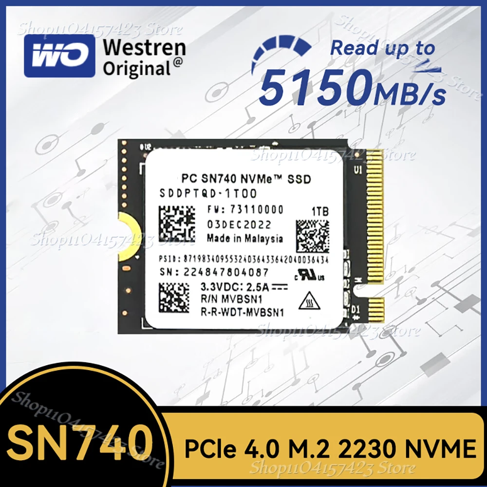 2024 Western Oigital DW SN740 2TB 1TB SSD M.2 2230 Gen4 PCIe 4.0 X4 NVMe Solid State Drive for Steam Deck Microsoft Surface ProX