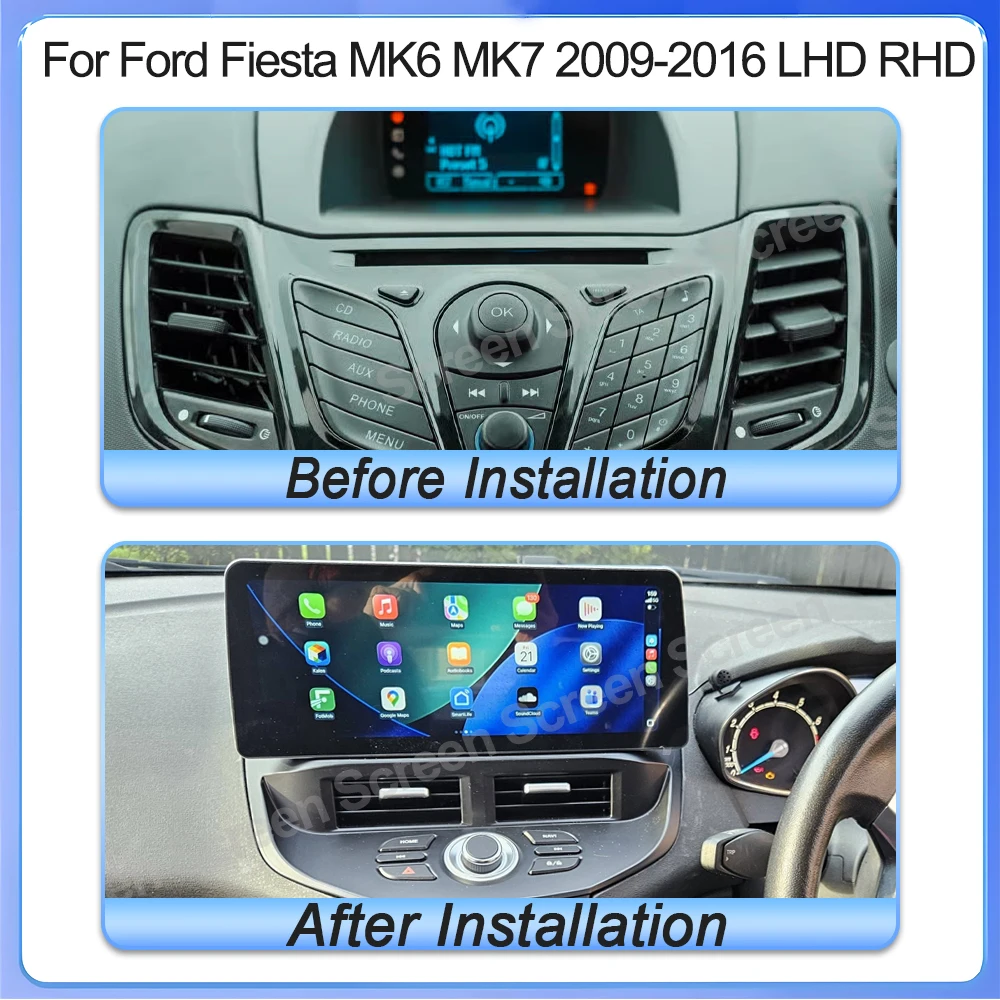 Para Ford Fiesta Mk6 Mk7 2009 2010 2011 2012 2013 2014-2016 Lhd Rhd Pantalla de Radio para Auto de 12.3 Pulgadas Multimedia 2din Video 5g Wifi Gps 2