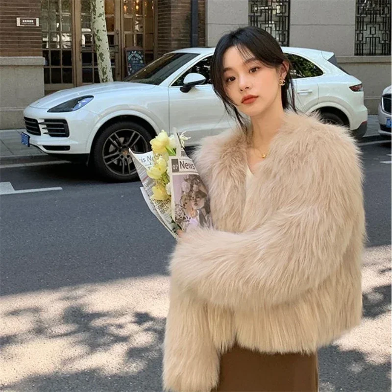 

Fashion Black Fluffy Faux Fur Jackets Women Loose Furry Turn Down Collar Long Sleeve Coats Female Winter Warm Lady Overcoat