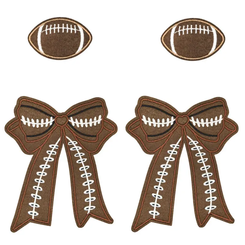 4Pcs Rugby Embroidery Patches Set, Sports Bow Iron On Applique for Clothing Hat DIY Decoration