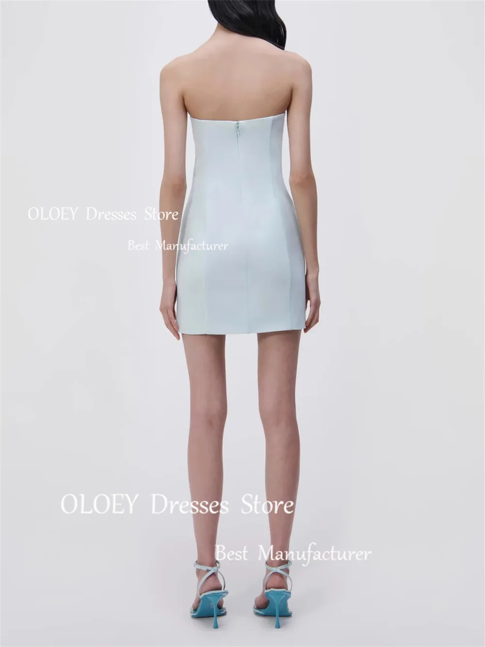 OLOEY Modern Strapless Mini Prom Party Dresses Sleeveless Pleated Glittery Satin Cocktail Dresses A-Line Evening Dresses Custom