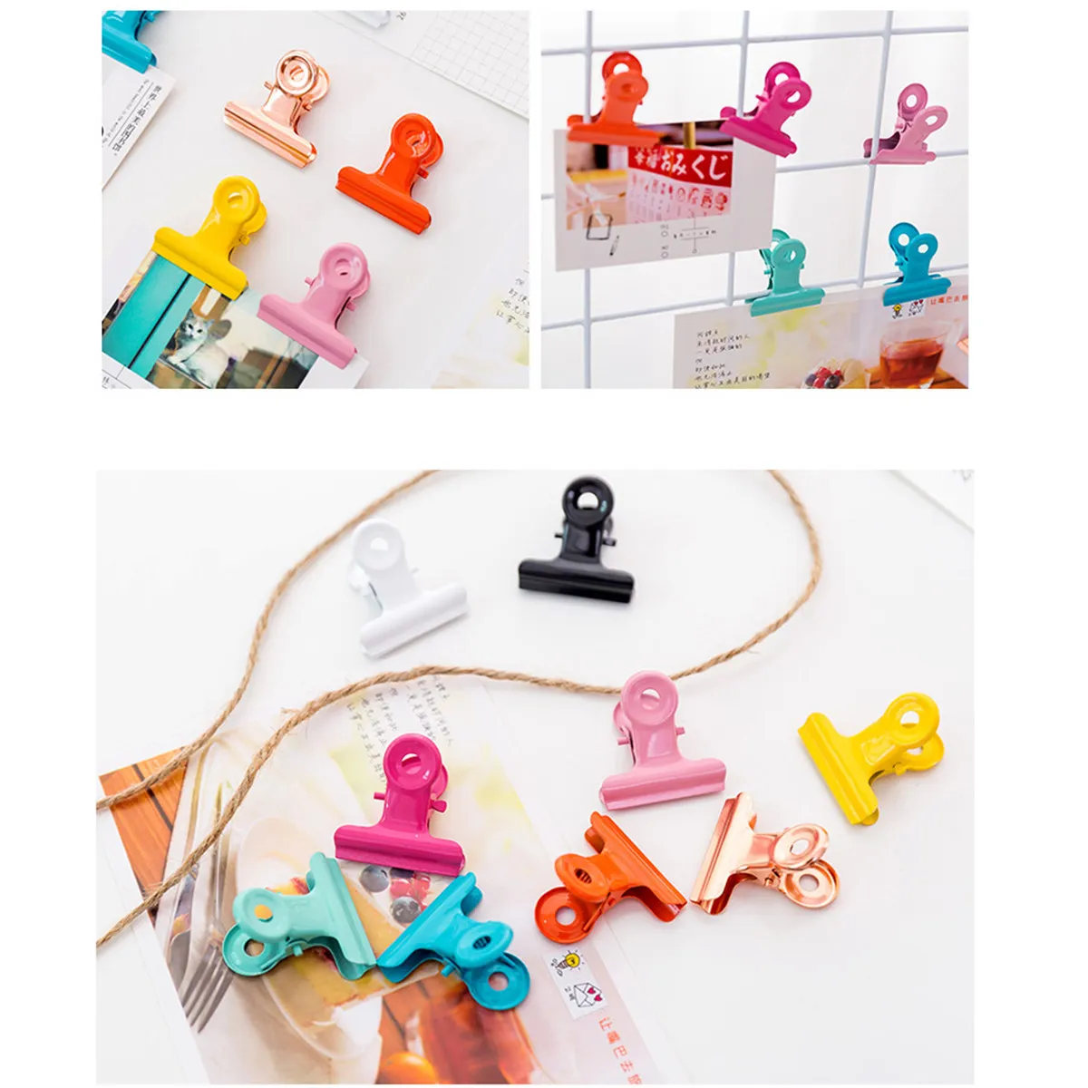 10Pcs Premium Metal Round Clips Candy Color Strong Grip Paper File Photo Ticket Organizer Home Office Kitchen Sealing Clip Set