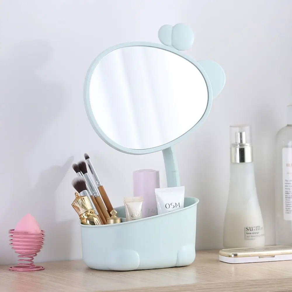 Light Luxury Desktop Storage Box Makeup Mirror With Folding Stand Single Side Desktop Mirror Dustproof 360 Degree Rotation