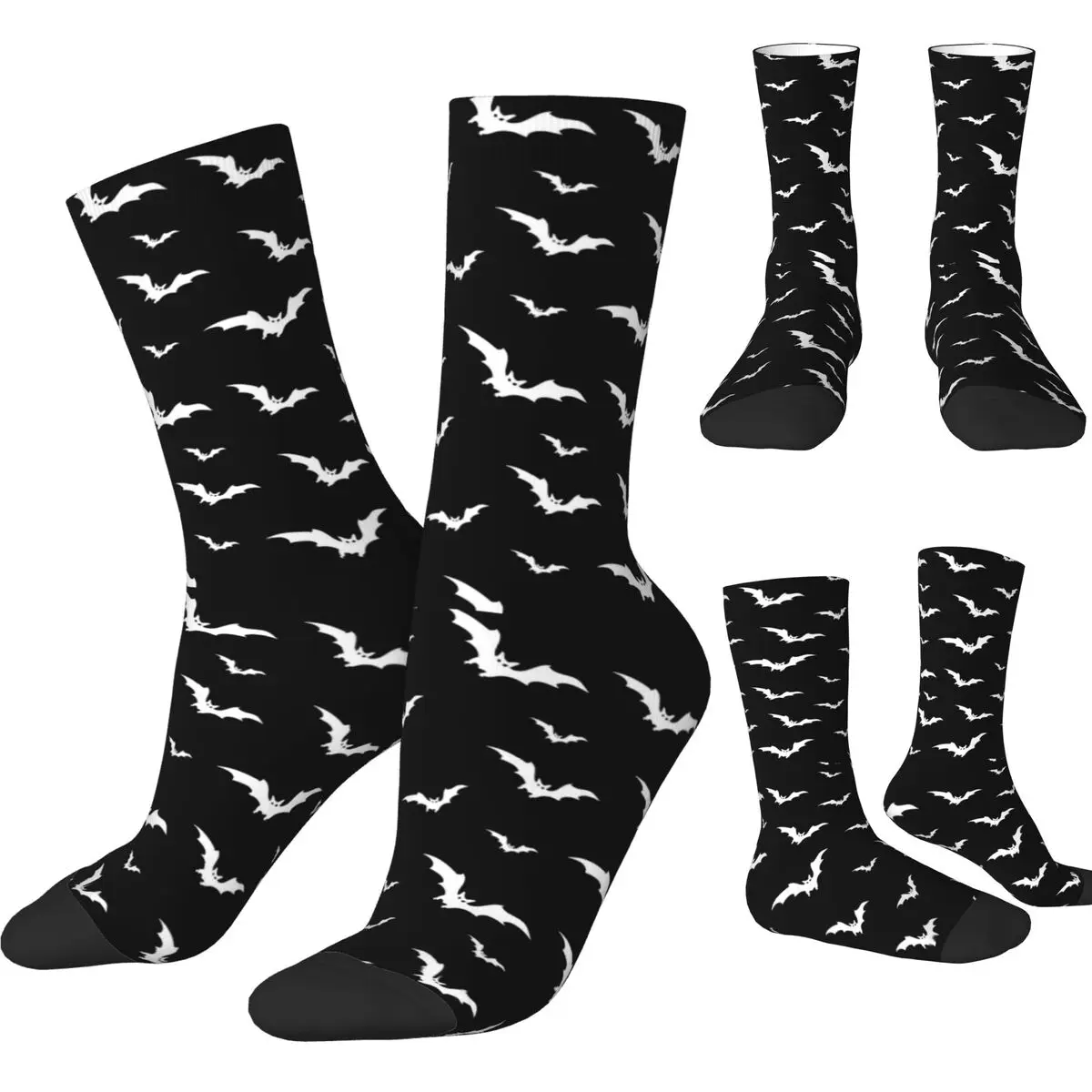 Chaussettes gothiques en polyester pour hommes et femmes, chaussettes de chauve-souris décontractées, chaussettes de sport d'Halloween, printemps, été, automne, hiver, mode