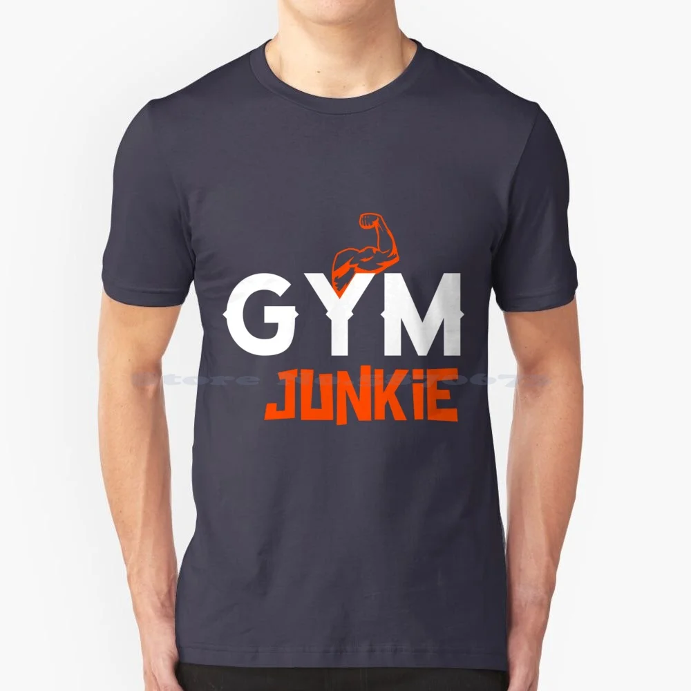 Gym Junkie-Current Trends T Shirt 100% Cotton Tee White Simple Chic Black Happy Logo Gold Humour