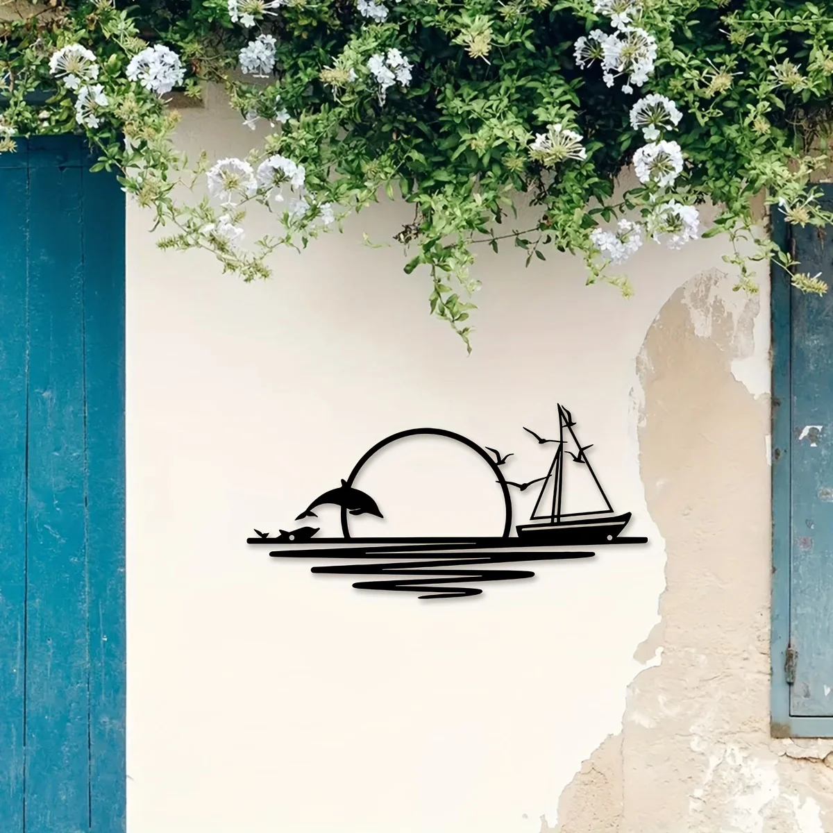 Art Wall Stickers For Small Boats At Sunrise On The Sea Are Suitable For Wall Decoration In Living rooms,bedrooms And Restaurant