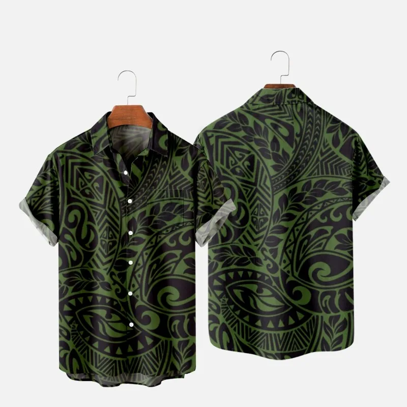 

Men's Fashion Y2K T-Shirts Hawaiian Shirt Samoan Texture 3D Print Cozy Casual One Button Short Sleeve Beach Oversized Clothes 12