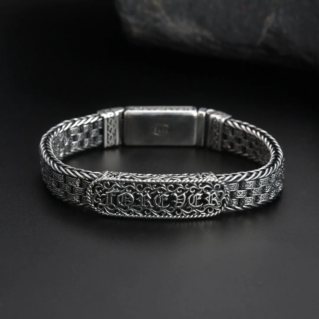 S925 silver new rattan grass pattern letter woven bracelet boy sterling silver stylish female handmade fashionretro ethnic style