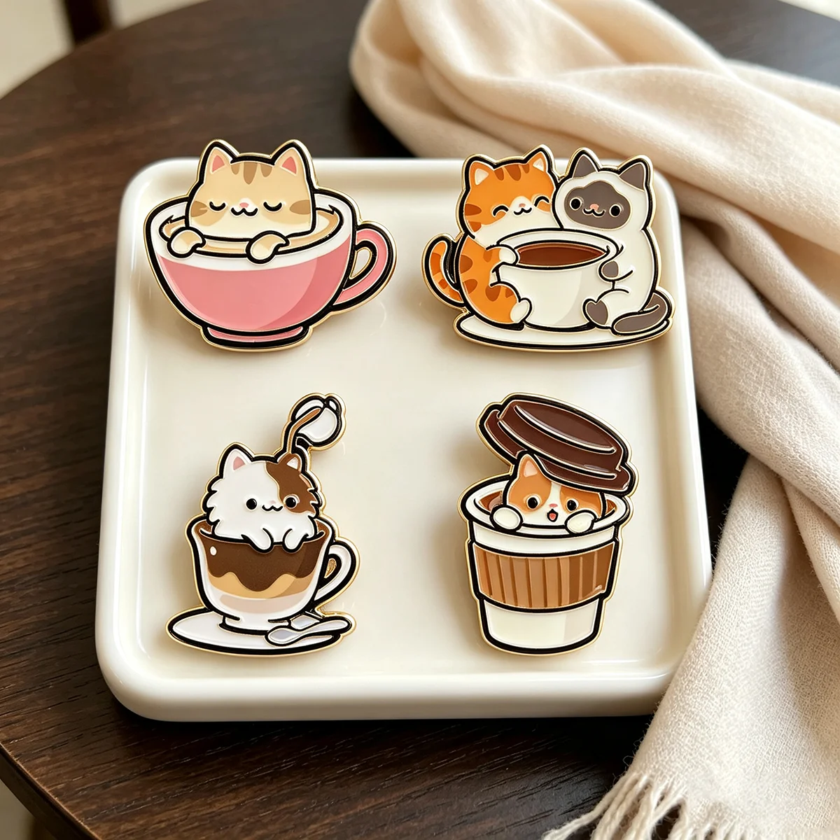 Coffee Cup Kitten Enamel Pins Cute Cartoon Chibi Cat In Mug Brooch Lapel Pin Badge on Clothing Accessories Fashion Jewelry Gift