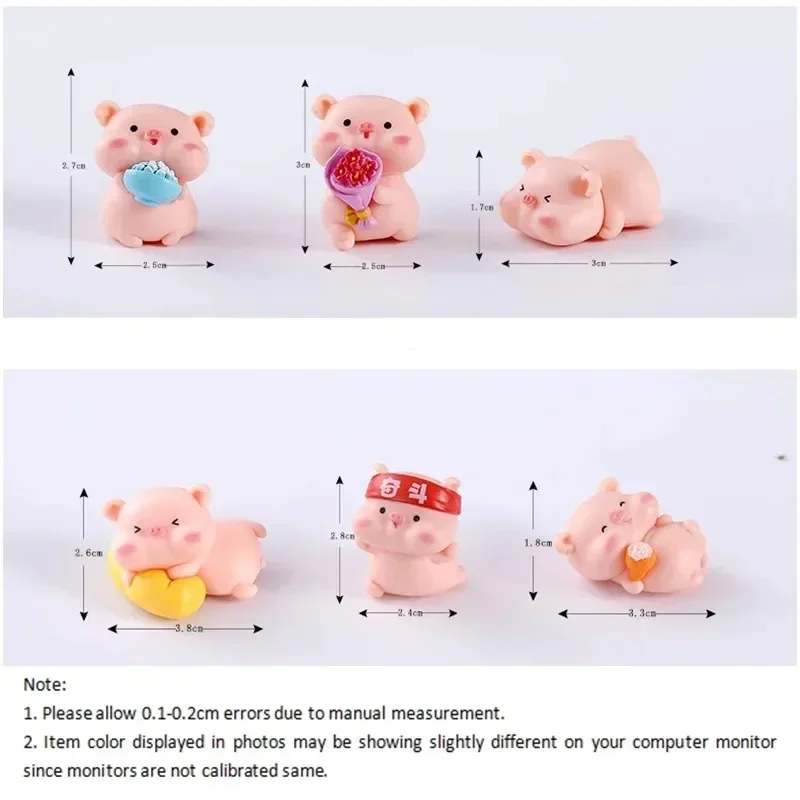 6Pcs Kawaii Cartoon Pig Mini Figurines Lovely Animal Ornaments DIY Findings For Cake Topper Car Interior & Micro Landscape Decor