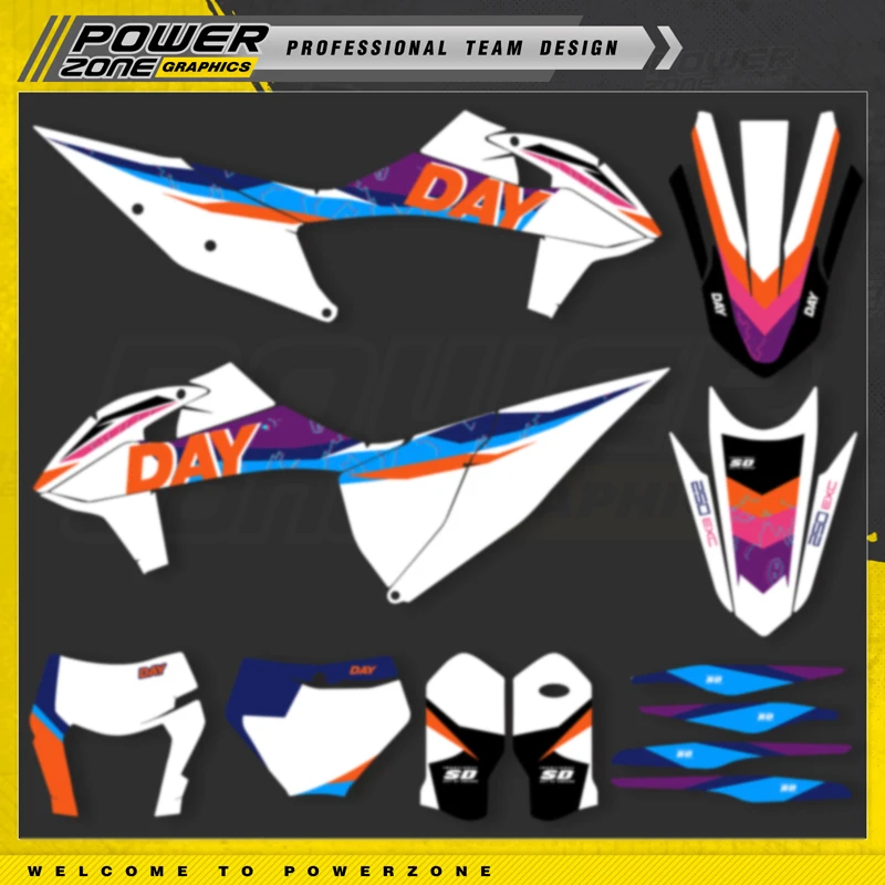 PowerZone مخصص فريق الرسومات الخلفيات الشارات مجموعة ملصقات ل KTM SX SXF MX 2019-2022 EXC XCW إندورو 20-23 125 إلى 500cc 101