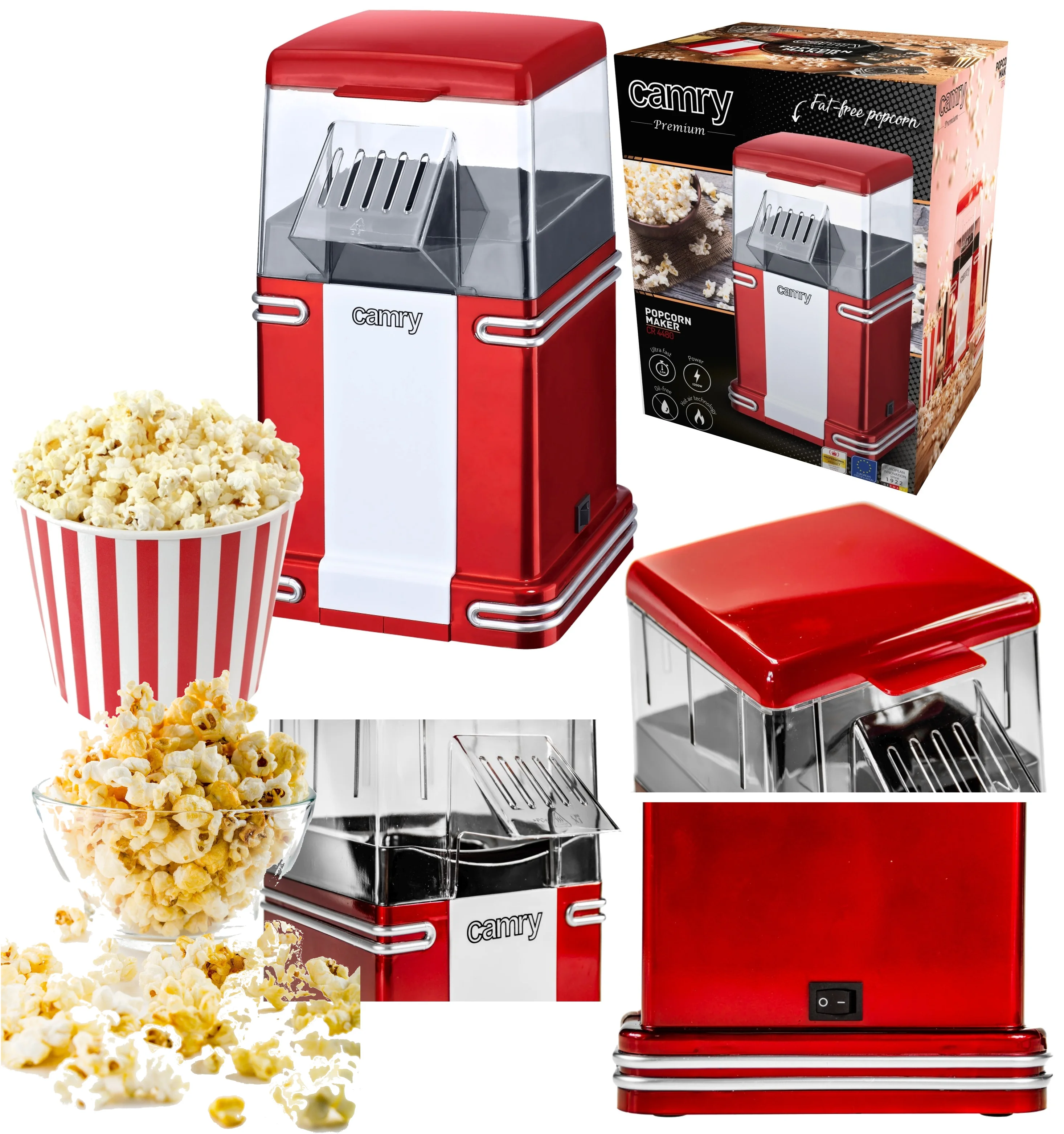 1200-W-Popcornmaschine – fettfreie Vorbereitung, stilvolles Design, perfekt für den Filmabend zu Hause