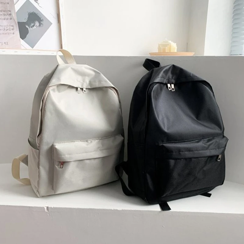 

Small Backpack For School Teenagers Girls Nylon Women Backpack White Bookbag Fashion Solid Color Travel Backpack Street Trend