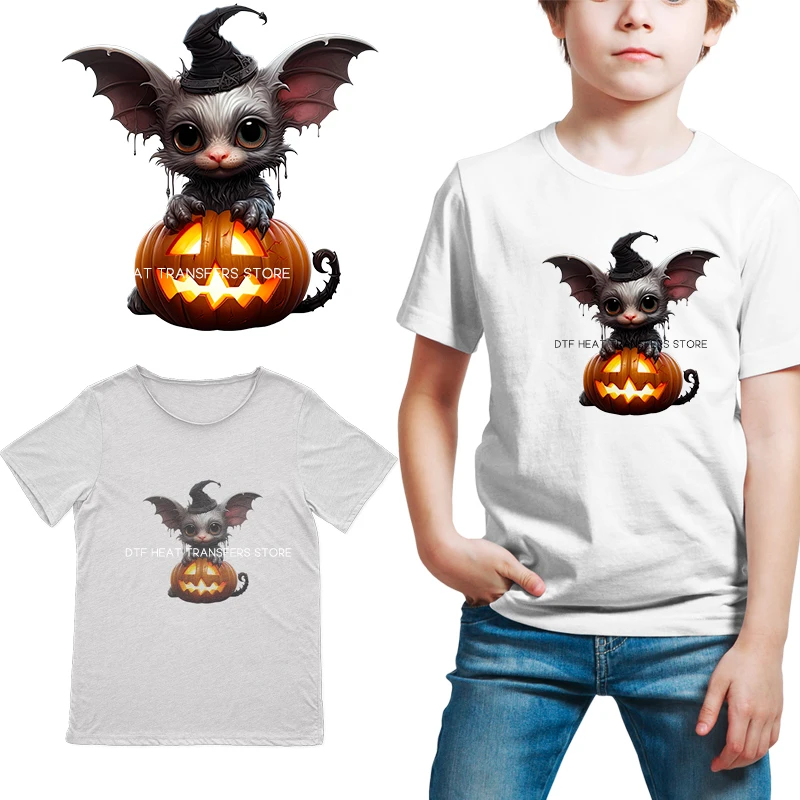 Halloween Hidden Little Monster Horror Ghost pattern Iron on transfer for dtf transfers ready to press Children's clothing shirt