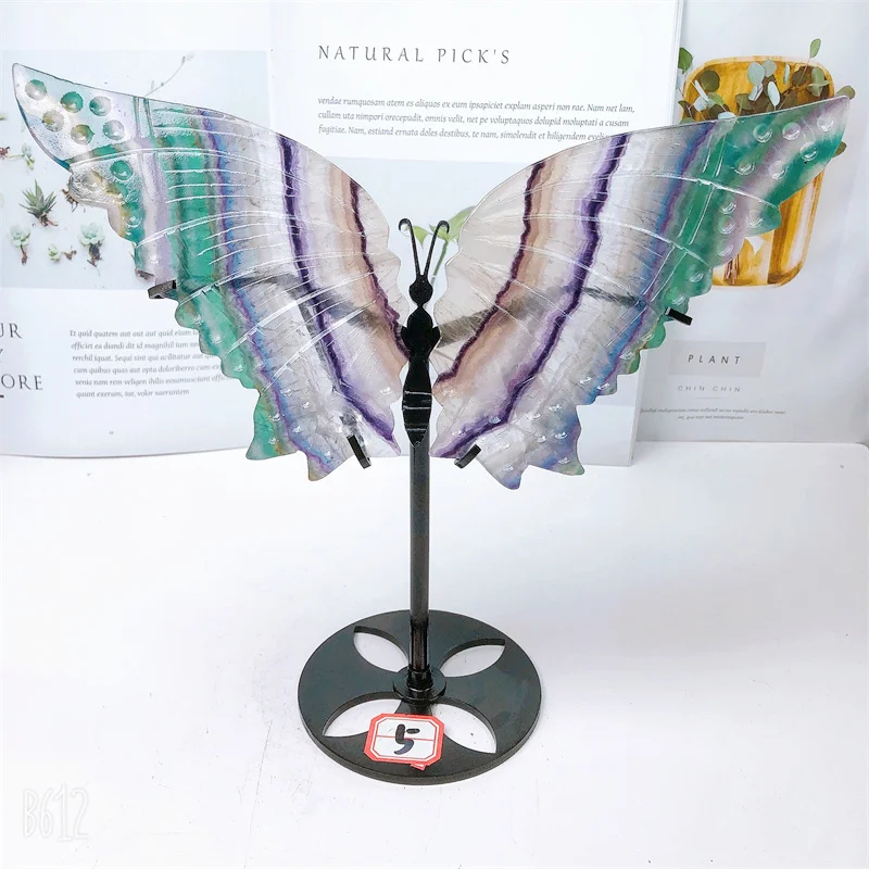 Natural Rainbow Fluorite Buttefly Wings for Girls, Crystal Carving, Healing Gemstone Crafts, Gift, 1Pair