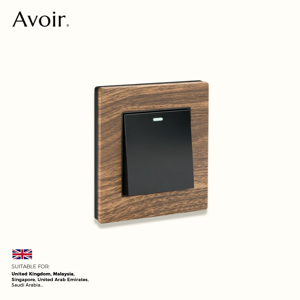 

Avoir Wood Design Aluminum Alloy Panel UK 13A Type-C 18W Quick Charging Outlet 2Way Wall Light Switch 3/5-Pin Universal Socket