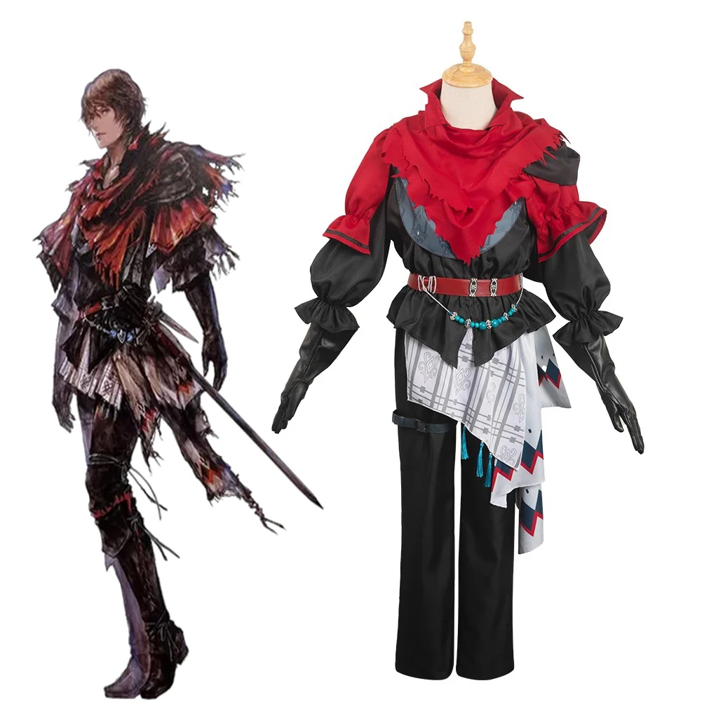 Joshua Rosfield Cosplay pour hommes, FF16 Fantrenfor, rouge, noir imbibé, jeu, uniforme de combat, Halloween, carnaval, tenues de déguisement de fête