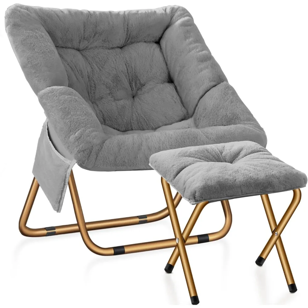 

Comfy Saucer Chair, Foldable Living Room Chairs, Soft Faux Fur Lounge Chair