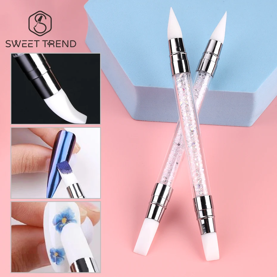 Stylo à Double tête en Silicone pour Nail Art, sculpture de fleurs, bâton de colle réglable, brosse de gaufrage, outils de manucure professionnels
