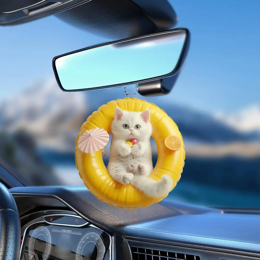 Swim Ring Cat Hanging Decoration Home Indoor Christmas Tree Car Rearview Mirror 2D Flat Lying Kitten Acrylic Hanging Ornament Ca