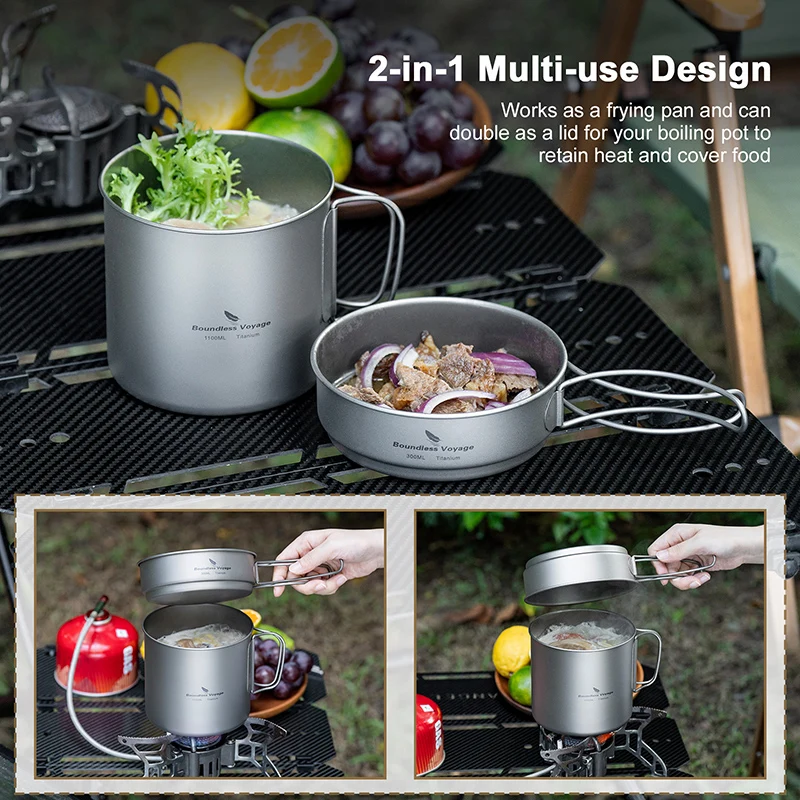 Boundless Voyage Titan-Topf- und Pfannenset mit Klappgriffen Camping-Kochgeschirr Outdoor-Kochset Ti2053C – Detail 7
