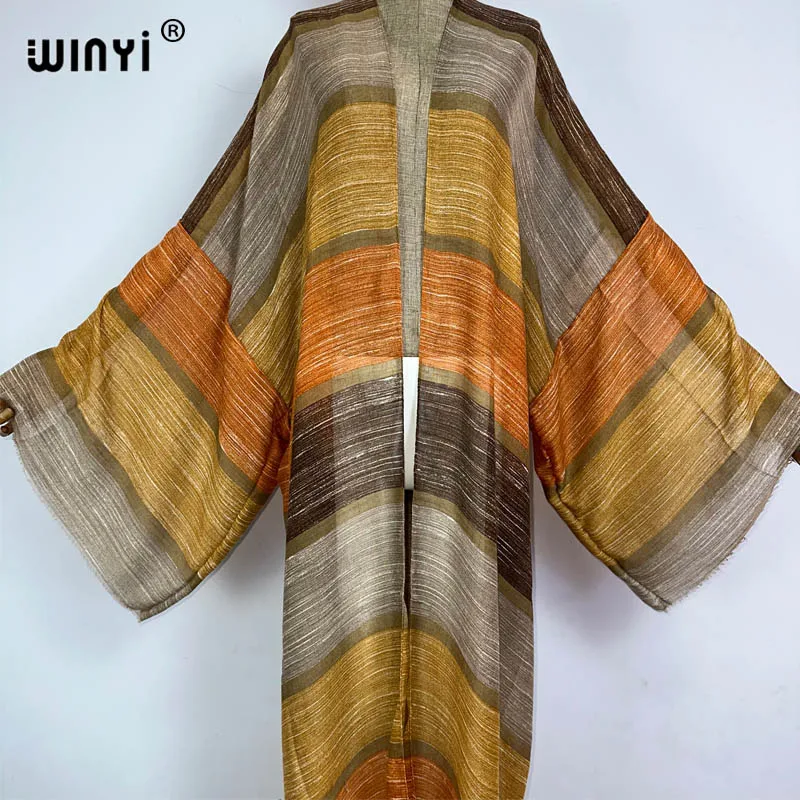 WINYI kimono Africa boho nadruk w paski plażowe stroje kąpielowe 2023 elegancki kardigan seksowna wakacyjna sukienka na plażę maxi strój kąpielowy