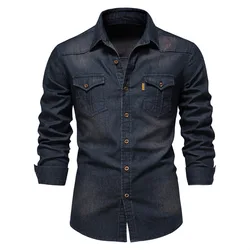 2023 Spring Denim Shirt Men Long Sleeve Quality Casual Slim Fit Streetwear Shirt Mens Designer Clothing Cowboy Shirts For Men