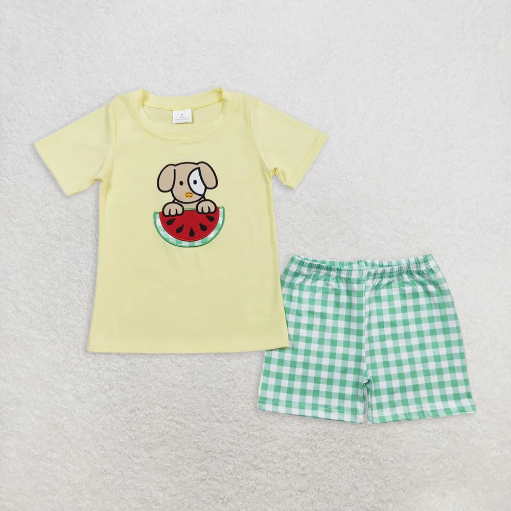 

Baby Boys Summer Outfit Set with Watermelon Print Dog Top And Green Shorts Short Sleeve Tee And Green Shorts Combo for Toddlers
