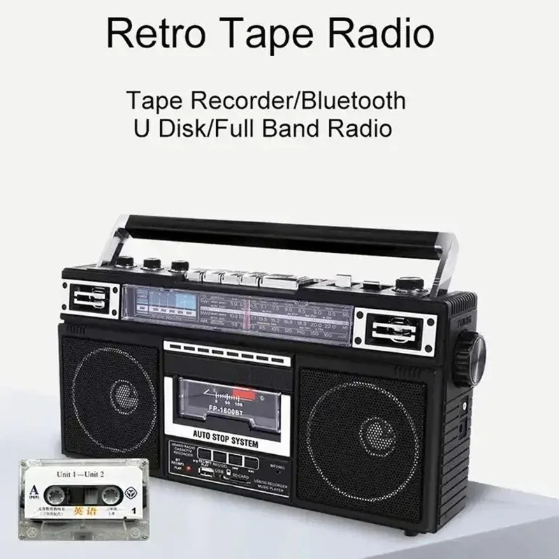Vintage  Cassette Tape Recorder AM/SW/FM 3 Band Recorder Radio Wireless BT Speakers Support AUX TF Card USB Drive Player