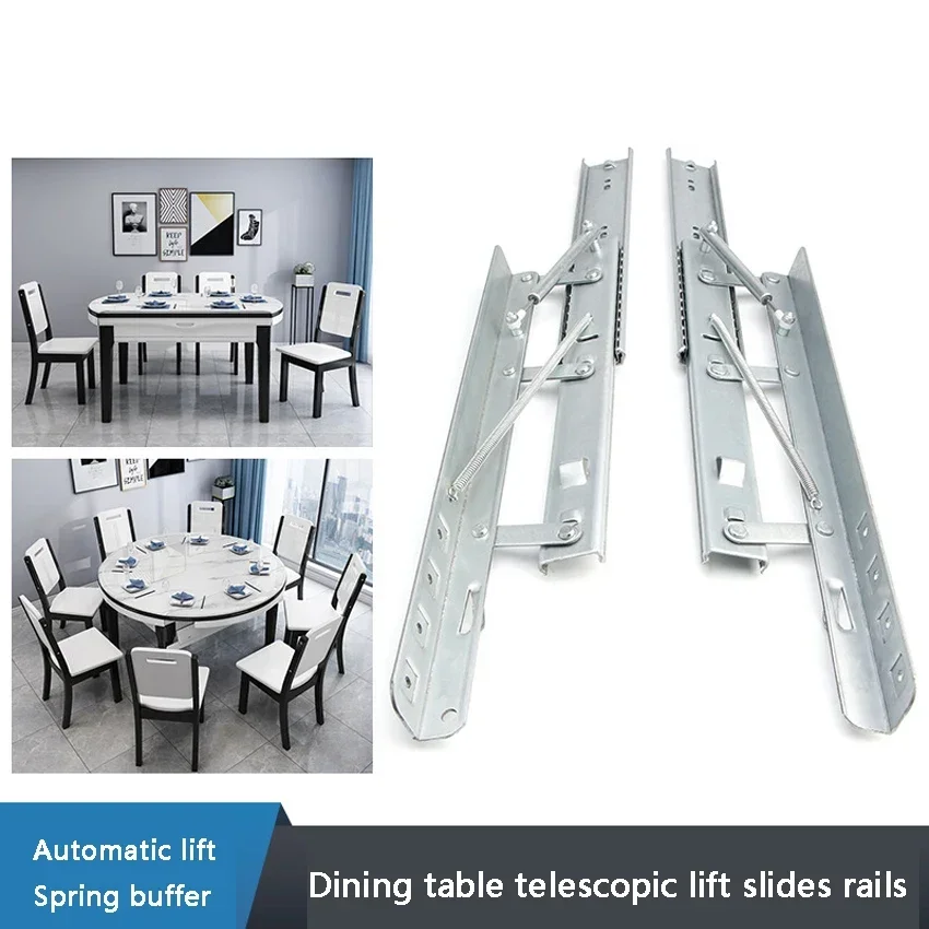 Folding Telescopic Dining Table Lift Slides Rails Interchange Between Square And Round Tables Push-pull Hidden Table