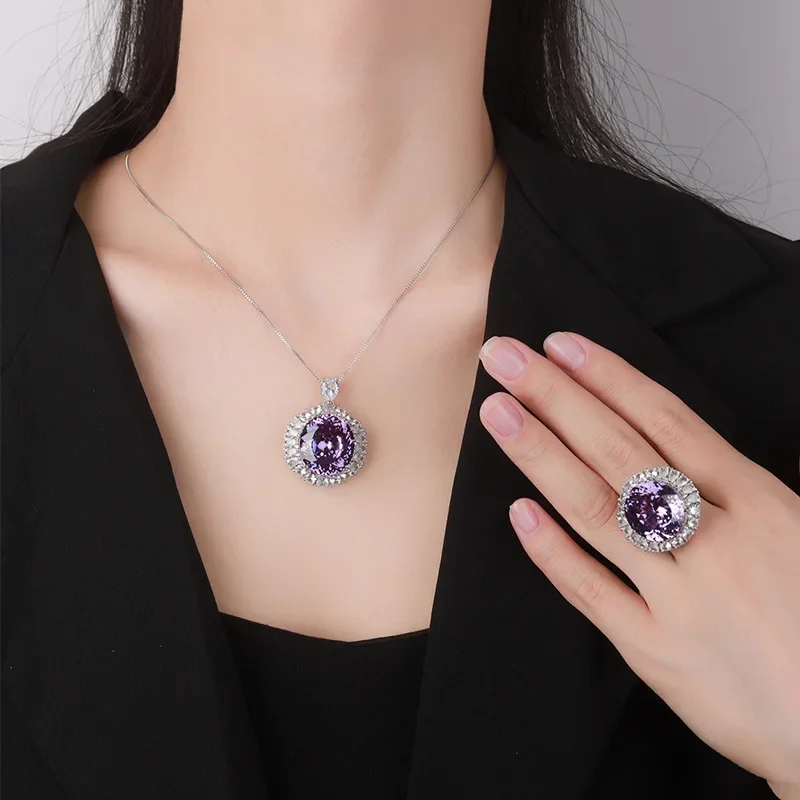 2024 jewelry S925 silver-plated 18K gold bird's nest cut egg-shaped luxury inlaid temperament women's set 18 * 20 jewelry
