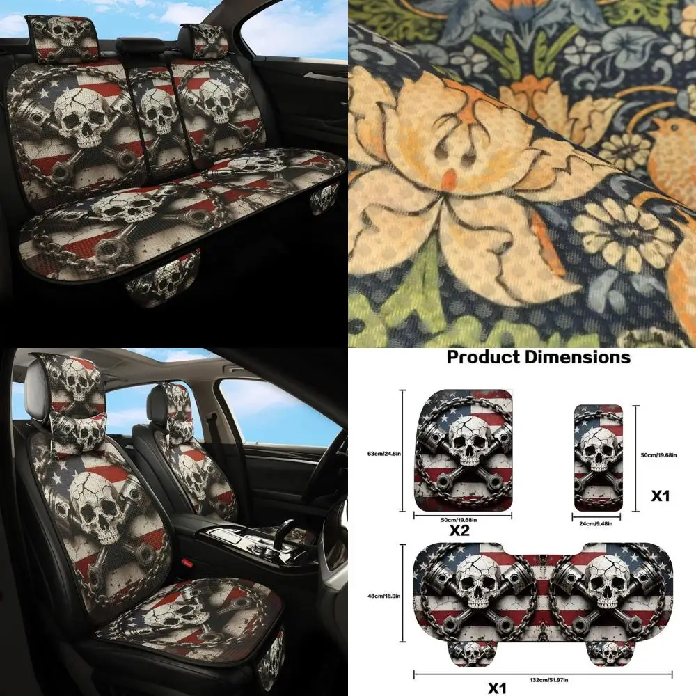 

Универсальный набор чехлов на 5-местные автомобильные сиденья с подголовниками, трикотажная ткань в стиле американского байкера, дышащий всесезонный автомобильный автомобиль
