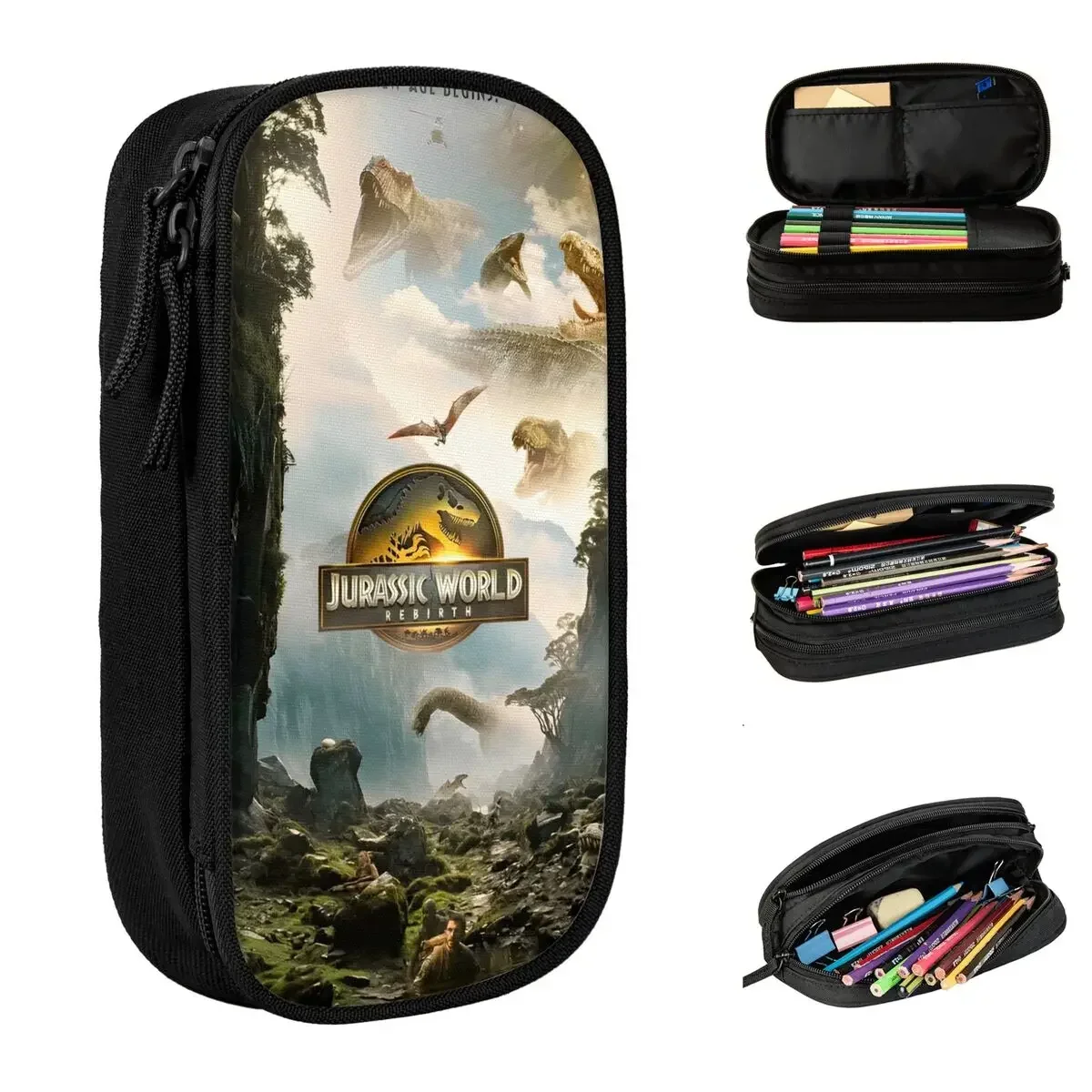 

Jurassic World Rebirth Pencil Cases 2025 Dinosaurs Film Pencil Pouch Pen Student Large Storage Bag School Supplies Stationery