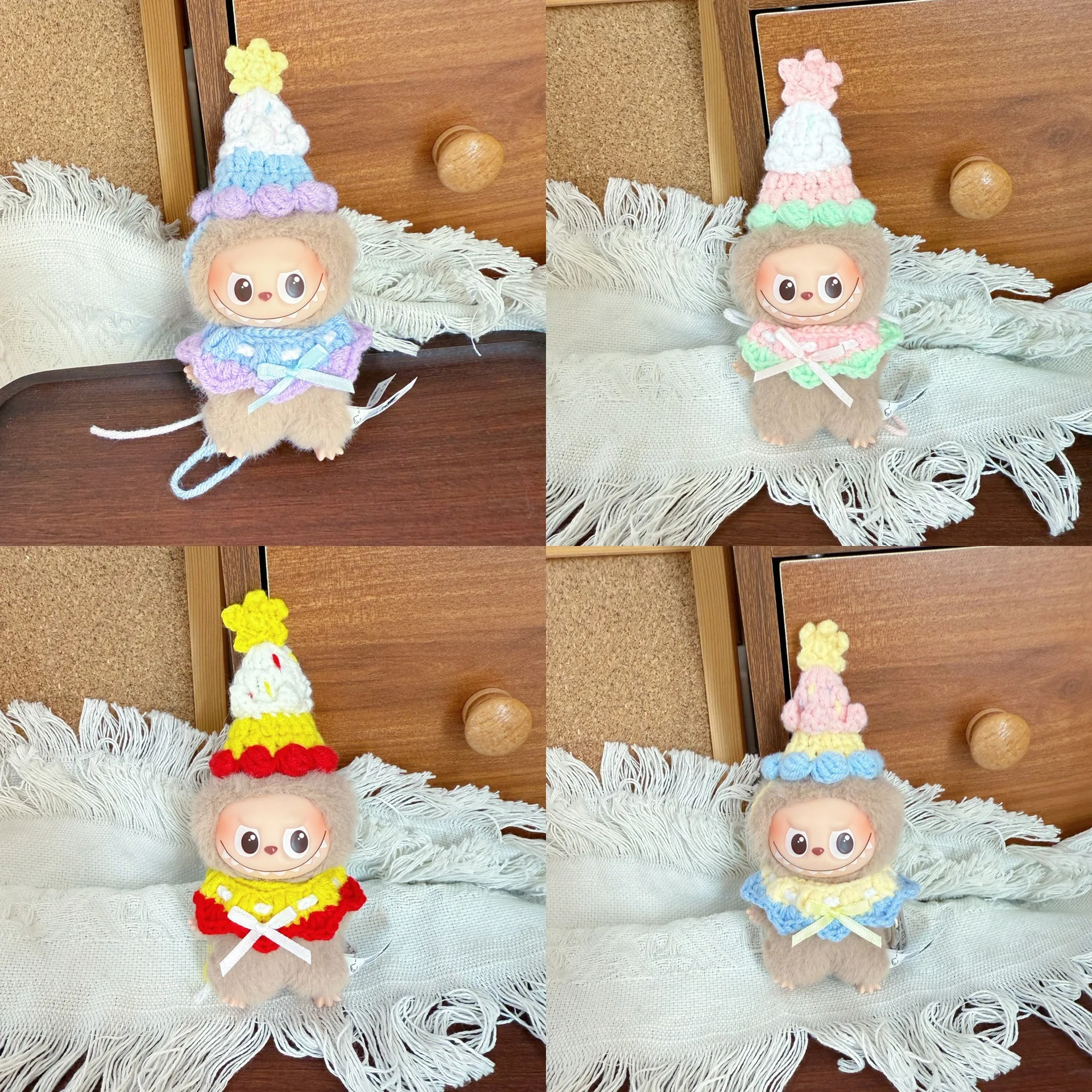 

Handmade Knitted Hat & Bib Set For 10cm 4th Gen Mini LABUBU Pin For Love Series Doll Outfit & Accessories