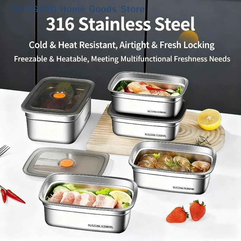[TG820]Stainless Steel Camping Lunch Box Sealed Leak-proof Bento Box Large Capacity Refrigerator Freezer Storage Box