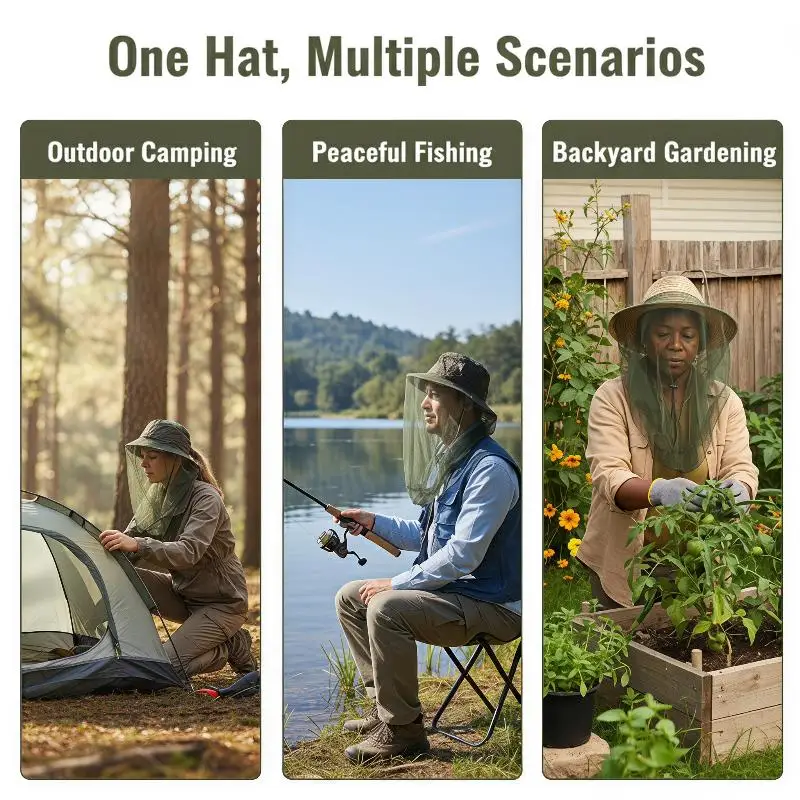 New Portable Mosquito Head Net Bucket Hat Breathable Mesh Insect Protection for Outdoor Fishing Hiking Camping Beach Travel
