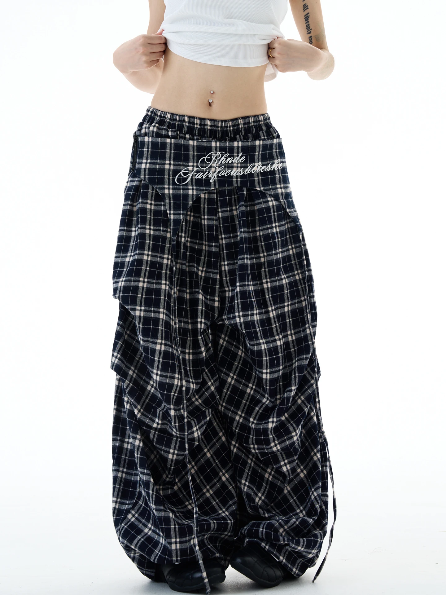 Yeboon American Sle pantalones casuales sueltos bordados pantalones de trabajo de pierna ancha a cuadros para mujer temporada de verano tubo recto