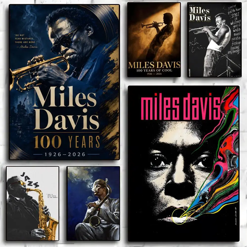 Miles Davis jazz artist wall art Poster Advanced Aesthetic Self-adhesive Printing Paper Wall Art for Living Room Home Decor