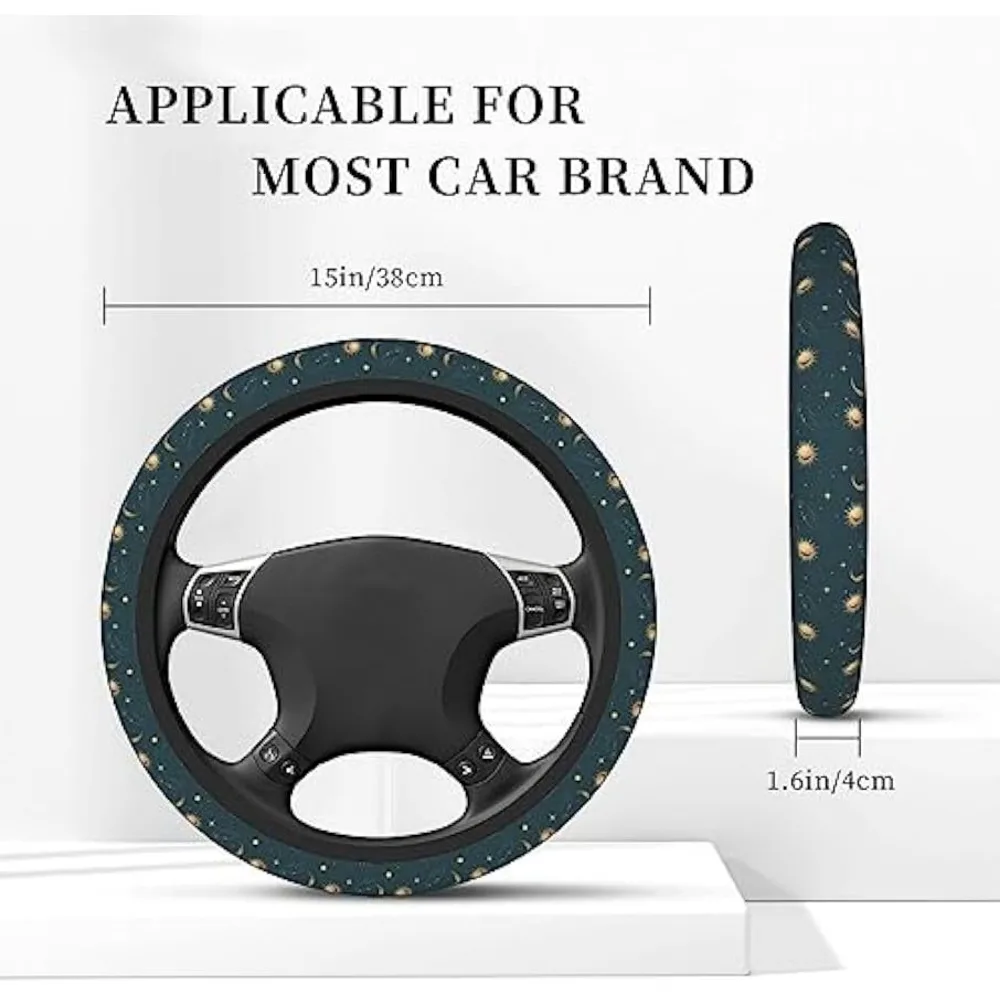 Car Steering Wheel Cover Universal 15 Inch Vintage Sun and Moon Steering Wheel Protector Car Accessories Decor for Men Women