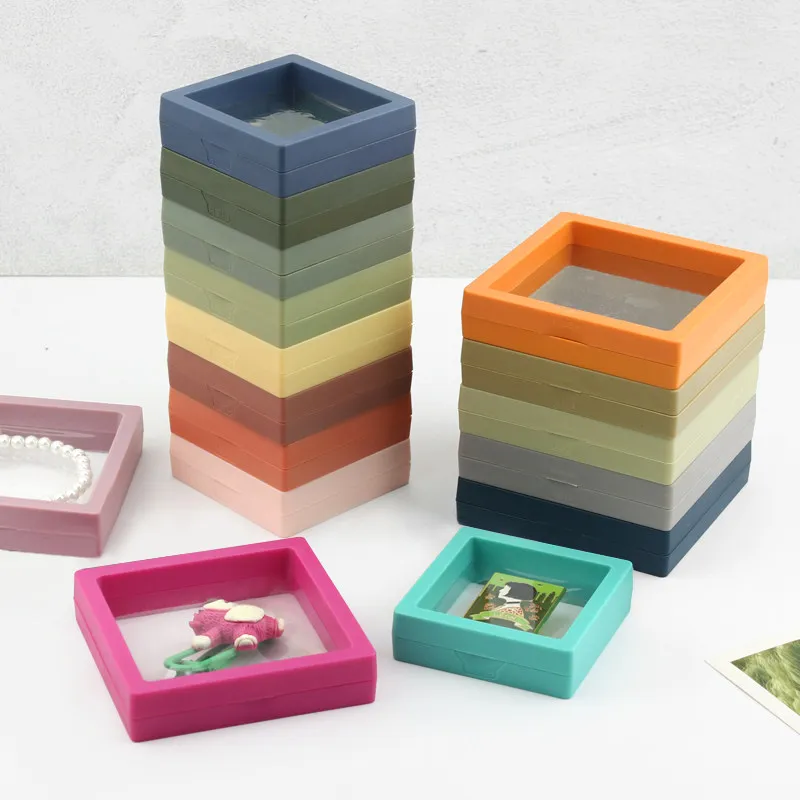 10pcs 3D PE Film Jewelry Storage Box Packaging Case Free Stand Floating Frame Membrane Ring Earrings Necklace Display Holder