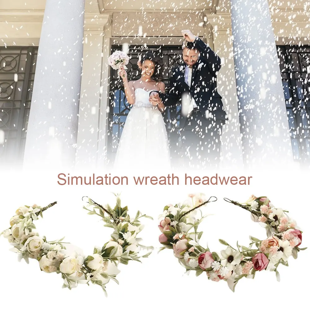 Artificial Flower Wreath Bride Floral Crown Simulation Flower Headband Girls Garland for Wedding Festival Party Decorations