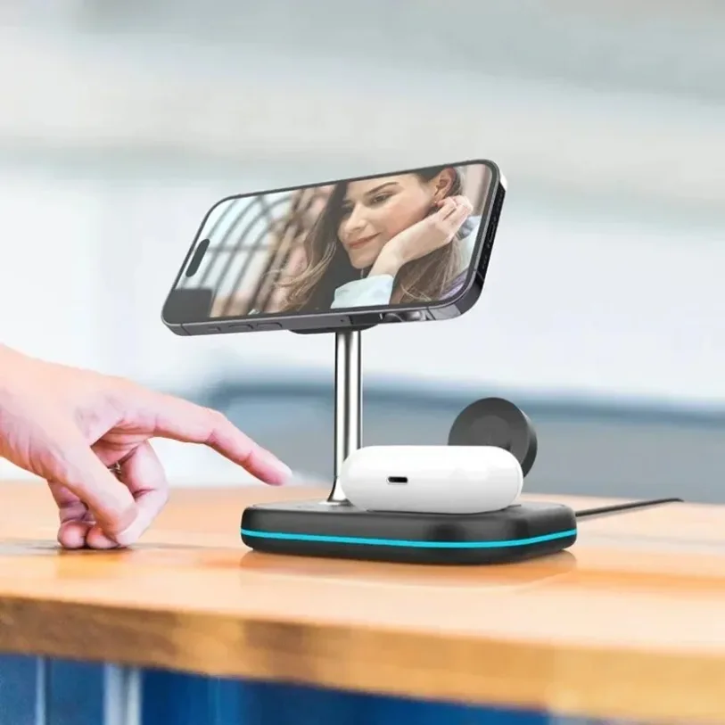 

Магнитная подставка для беспроводного зарядного устройства 3 в 1, 15 Вт, держатель для мобильного телефона для iPhone 12-16 iWatch 1-9, док-станция для быстрой зарядки AirPods