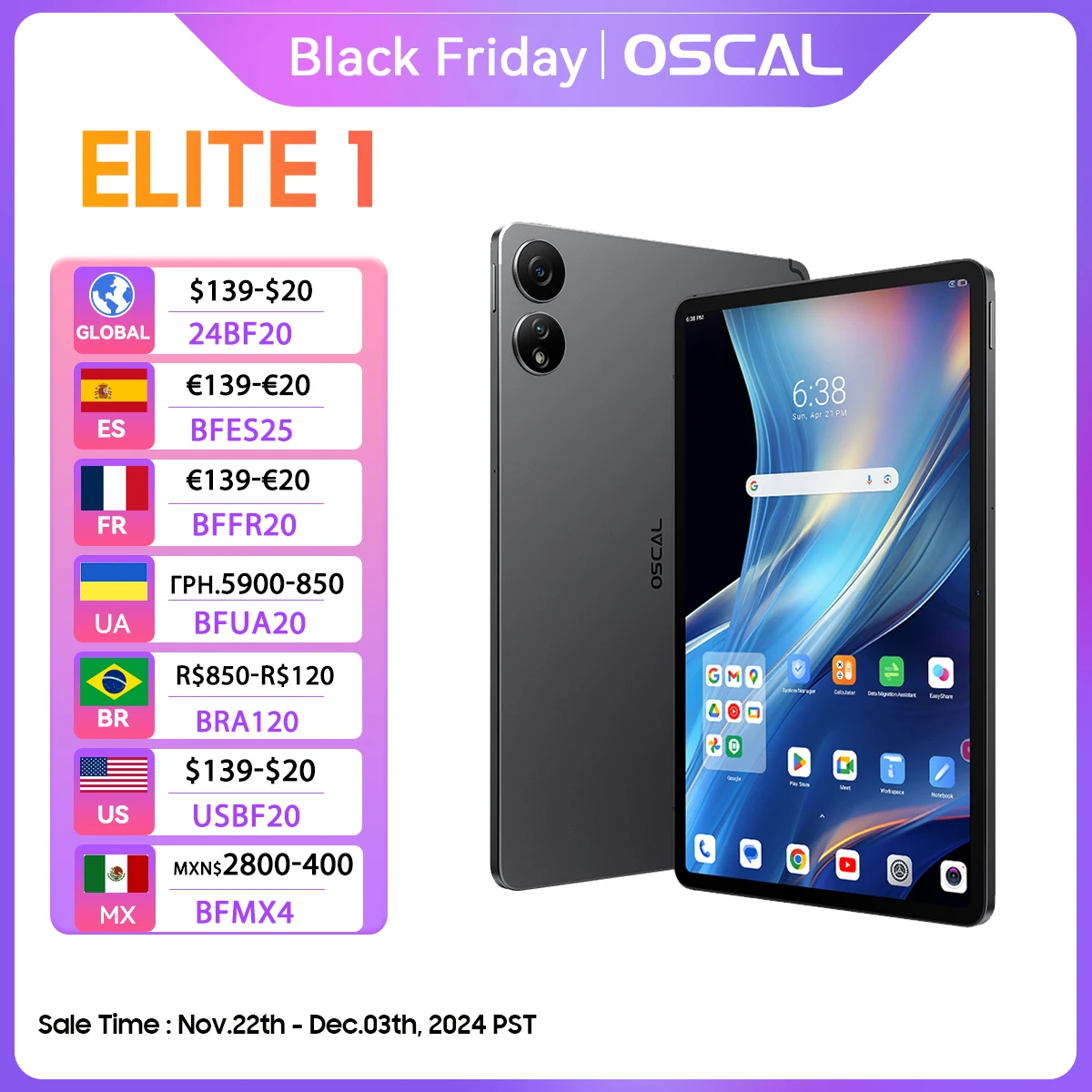 2024 OSCAL ELITE 1 Tablet Android 14 Blackview 12,1 polegadas 2,5K Display MTK Helio G99 8GB 256GB 8800mAh Bateria 33W Carregamento rápido