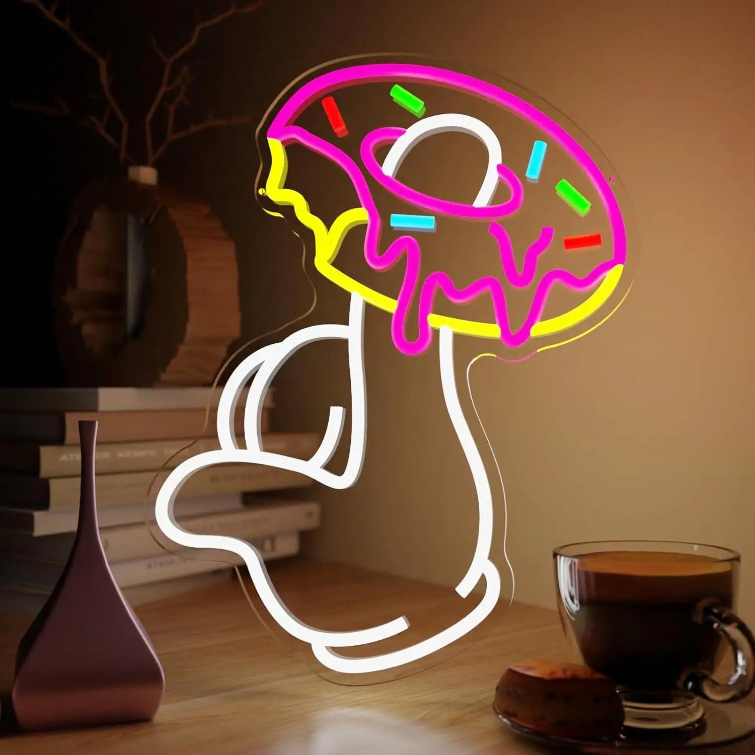 

Неоновая вывеска в виде пончика для декора стен, еды, красочные светодиодные фонари, вывеска для кухни, десертных магазинов, магазина Боба, пекарни, кухни, кафе-бара