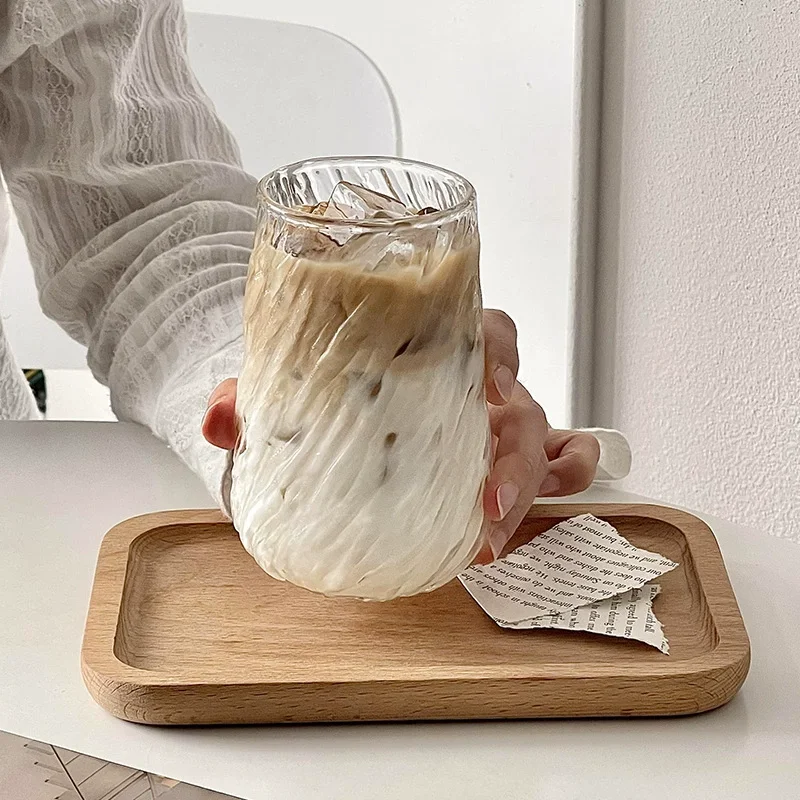 1PC 400ML Coffee Mug Glassware Stripe Glass Cup Ice Mug Transparent Glass Tea Cup Drinkware Juice Milk Transparent Water Glass image 2