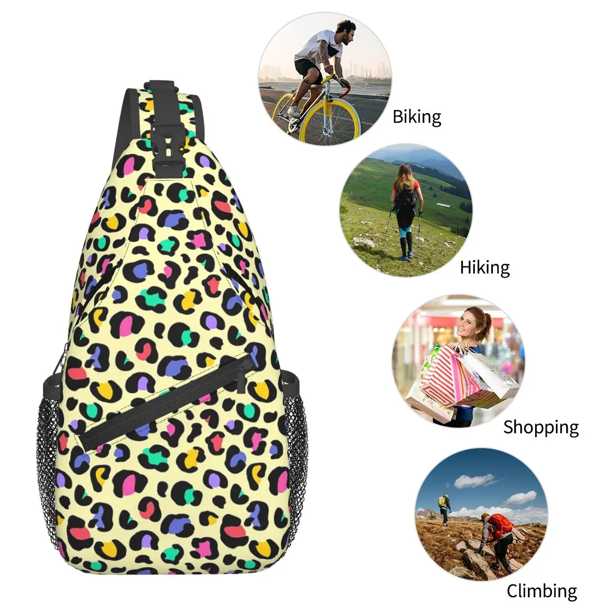 

Rainbow Leopard Print Chest Bag Men Sling Crossbody Backpack Chest Bag Traveling Hiking Daypack Shoulder Bag