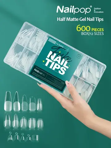 NAILPOP Zachte Gel Nageltips 600 STKS Pre-Buff Volledige Dekking Doodskist Amandel Ovaalvormige Nagelverlenging Tips Half Matte Gel X Nepnagels