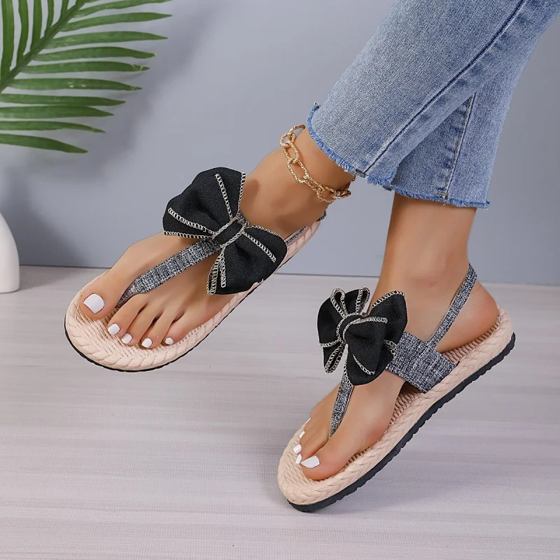 Summer Women Slippers Ultralight Travel Beach Sandals Sweet Ribbon Bow Flops Slippers Women Designer Outdoor  women's sandals