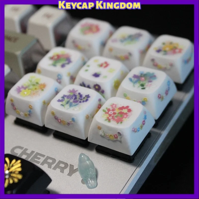 Original Design Raised Floral Pattern Point Keycap Cute Custom Artisan KeyCap Mechanical Keyboard Accessories Gift for Gamers